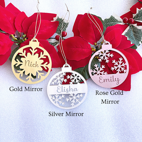 Snowflake Mirror Acrylic Christmas ornament Personalised Made to Order