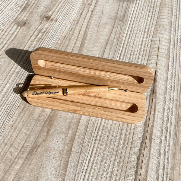 Father's Day Bamboo Engraved ball point black pen and case set Great gift Idea