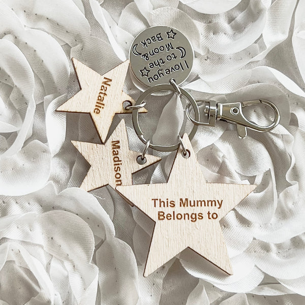 Rustic Star shaped Personalised Keyring for mum