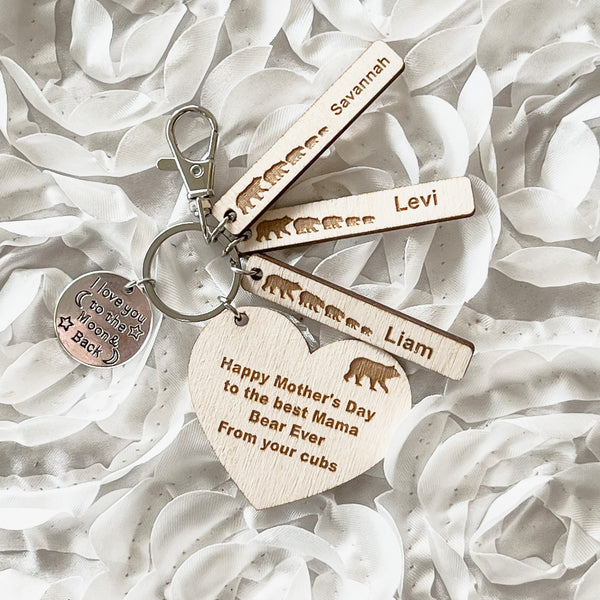 Rustic Wooden Mother's Day Bear Keyring