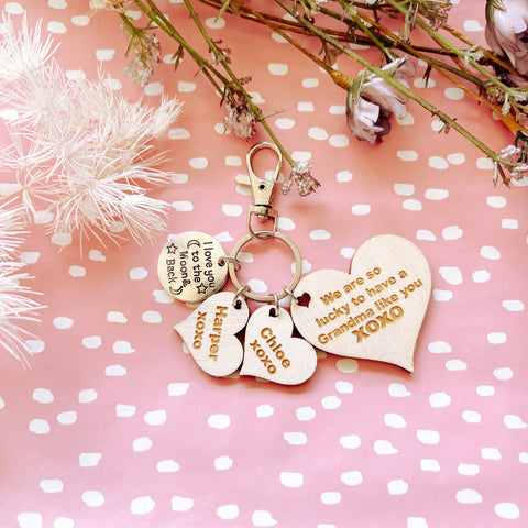 Rustic Heart shaped Personalised Keyring for mum