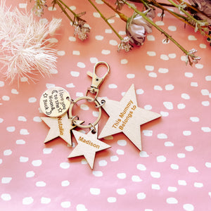 Rustic Star shaped Personalised Keyring for mum