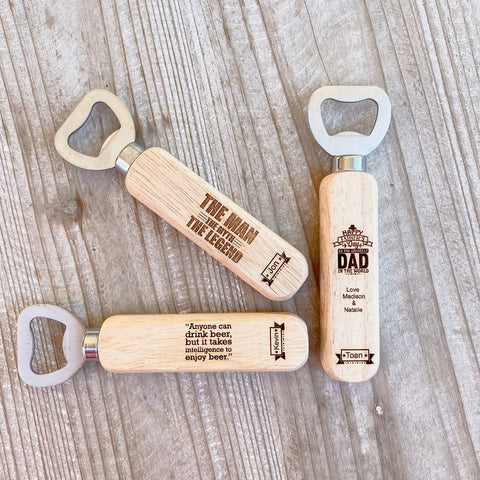 Personalised wooden bottle opener for dad