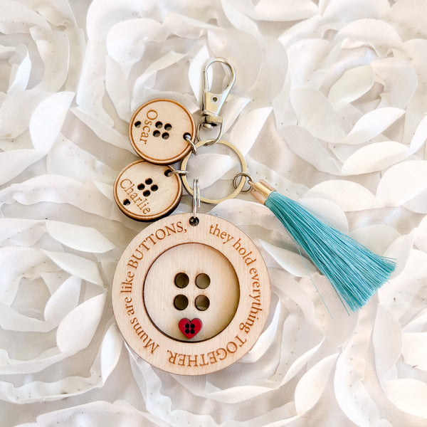 Mums are like buttons, they hold everything together wood engraved Personalised Key ring