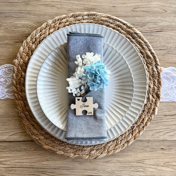 Wedding place cards Jigsaw rustic wood engraved