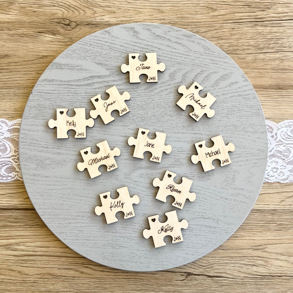 Wedding place cards Jigsaw rustic wood engraved