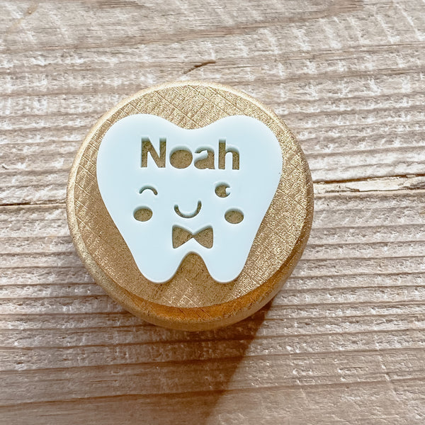 Gold Painted Personalised wooden tooth fairy box and tooth pouch