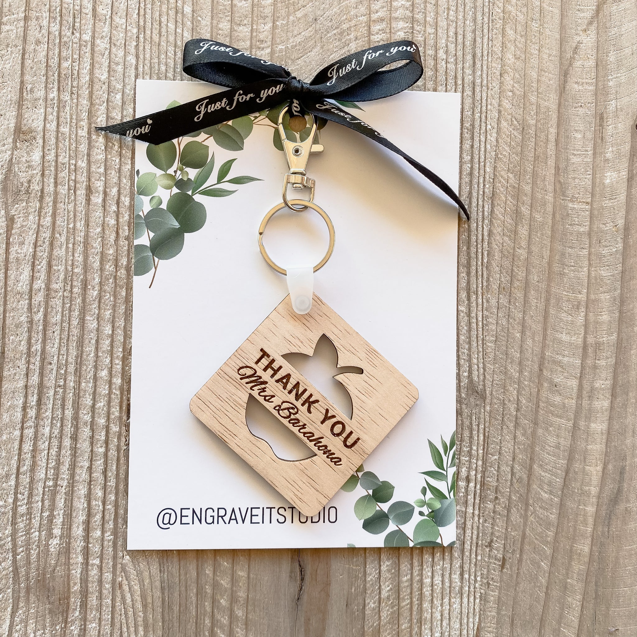 Wooden Personalised Apple Teachers Key ring