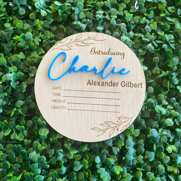 Wooden Birth announcement plaque 3D with acrylic name | Hospital Sign