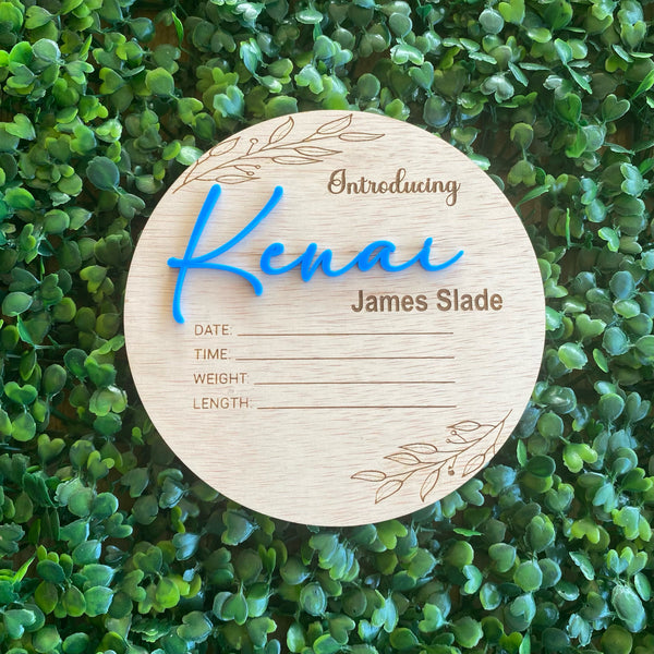 Wooden Birth announcement plaque 3D with acrylic name | Hospital Sign