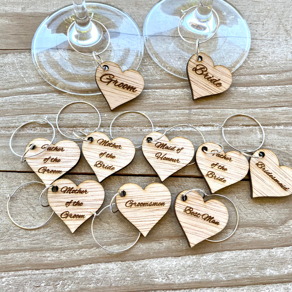 Rustic Bridal Party wood wine charms