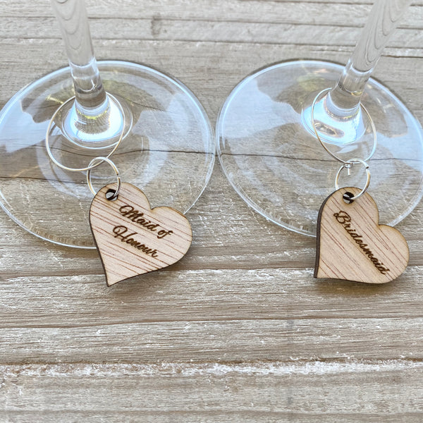 Rustic Bridal Party wood wine charms