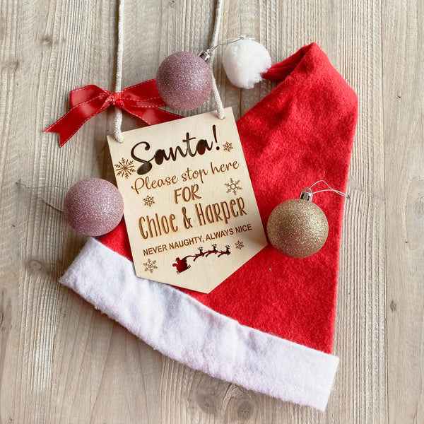 Santa Stop Here Personalised wooden Sign