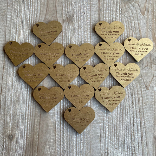 Personalised Wooden Rustic Heart Shaped Thank You Magnets