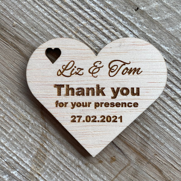 Personalised Wooden Rustic Heart Shaped Thank You Magnets