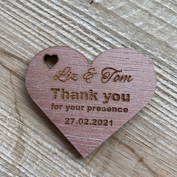 Personalised Wooden Rustic Heart Shaped Thank You Magnets