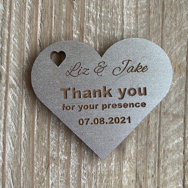 Personalised Wooden Rustic Heart Shaped Thank You Magnets