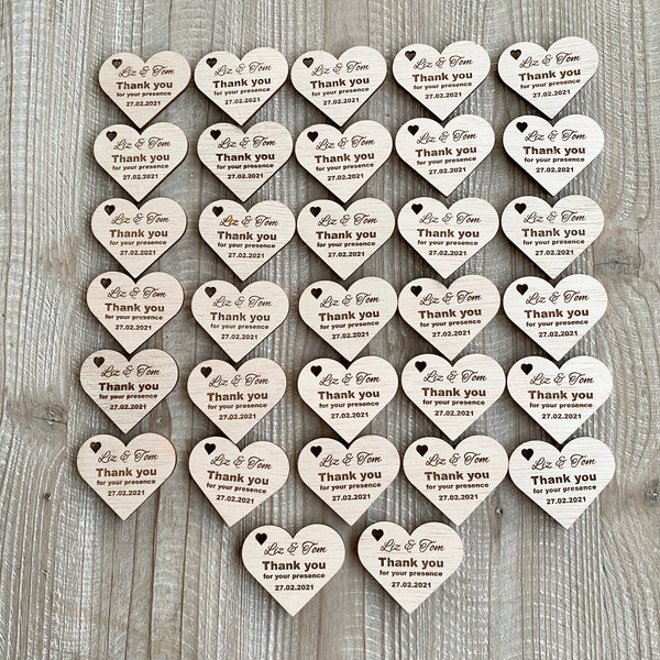 Personalised Wooden Rustic Heart Shaped Thank You Magnets