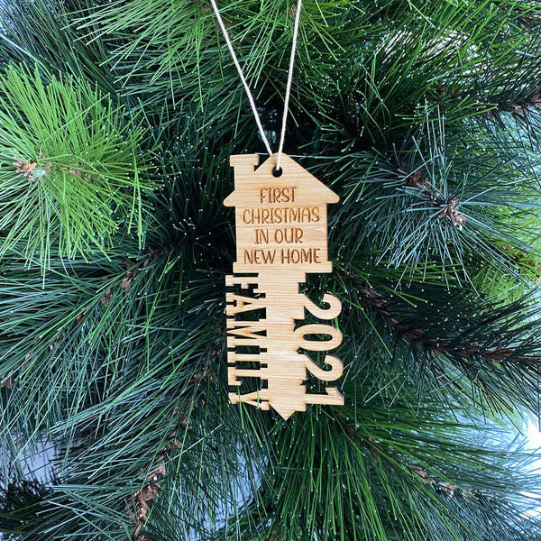 First Christmas in our new home key ornament Bamboo Engraved