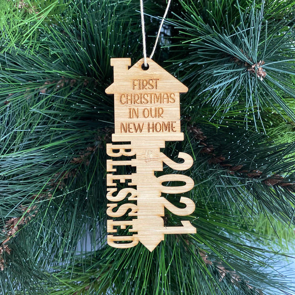 First Christmas in our new home key ornament Bamboo Engraved