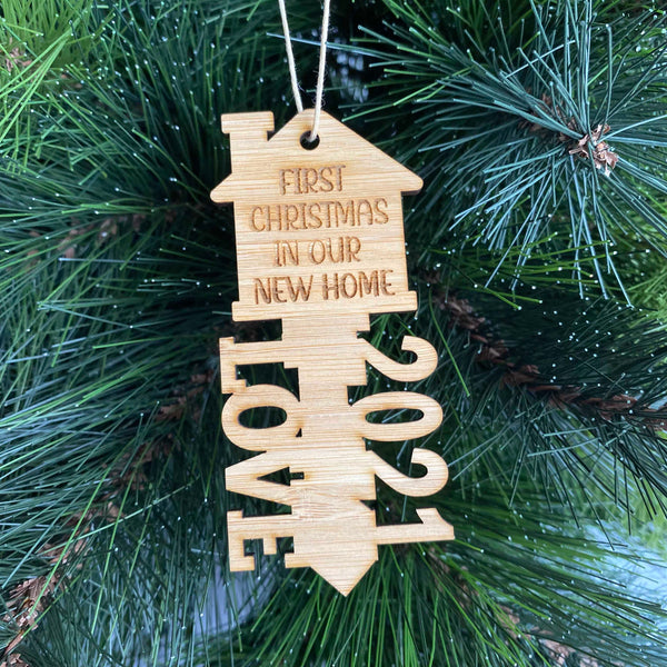 First Christmas in our new home key ornament Bamboo Engraved