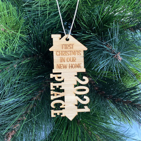 First Christmas in our new home key ornament Bamboo Engraved