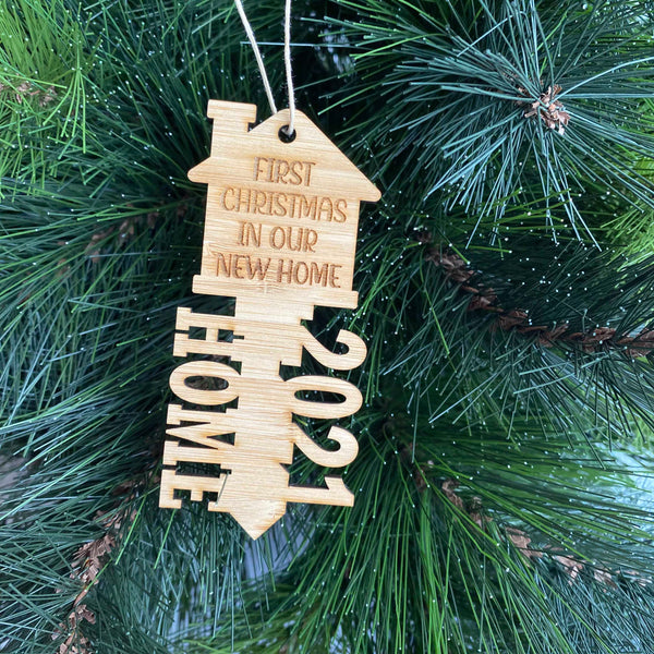 First Christmas in our new home key ornament Bamboo Engraved