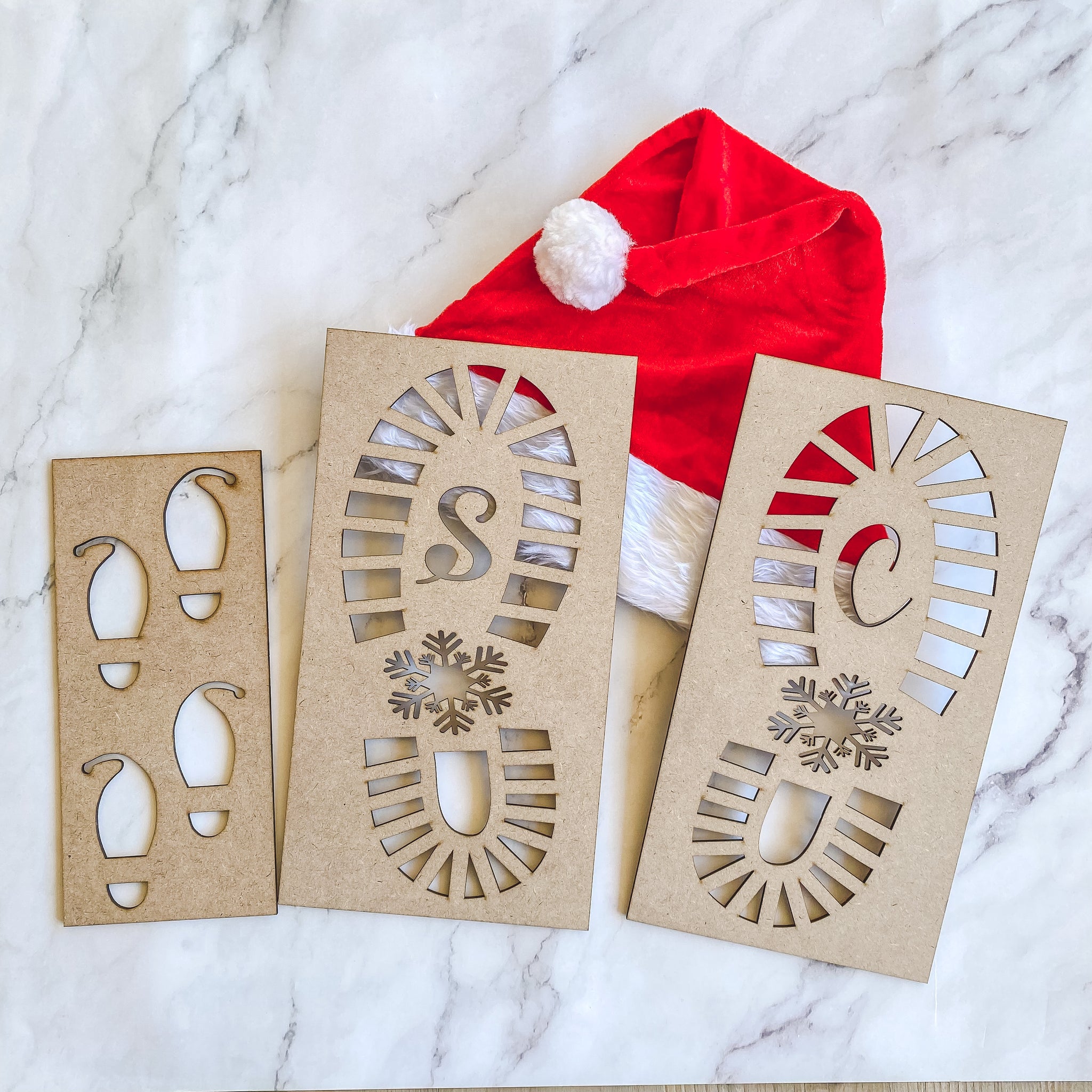 Santa and Elves boot print Mdf wood Christmas