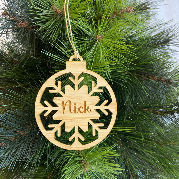 Snowflake Wooden Bamboo Christmas ornament Personalised Made to Order