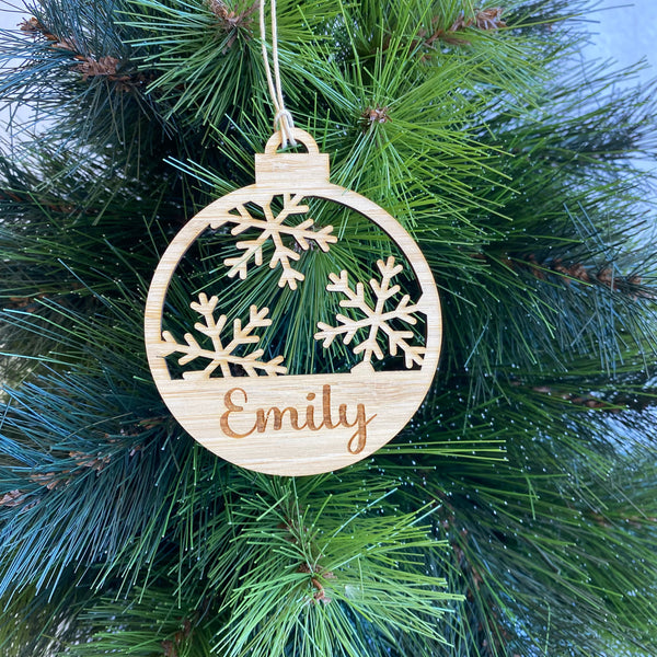 Snowflake Wooden Bamboo Christmas ornament Personalised Made to Order