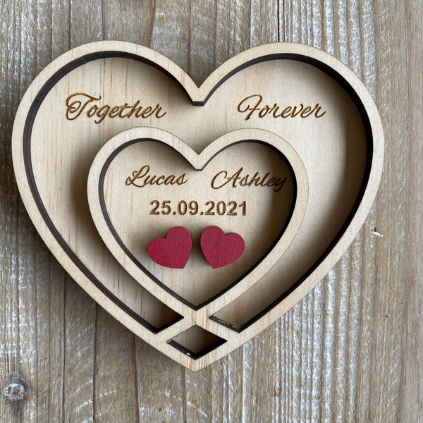 Personalised wooden ring plate with red hearts (Alternative to ring box custom made)