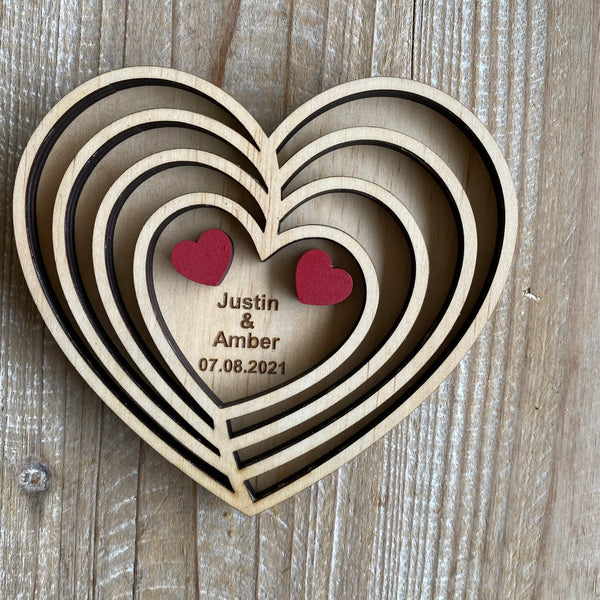 Personalised wooden ring plate with red hearts (Alternative to ring box custom made)