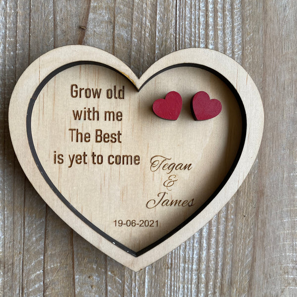 Personalised wooden ring plate with red hearts (Alternative to ring box custom made)