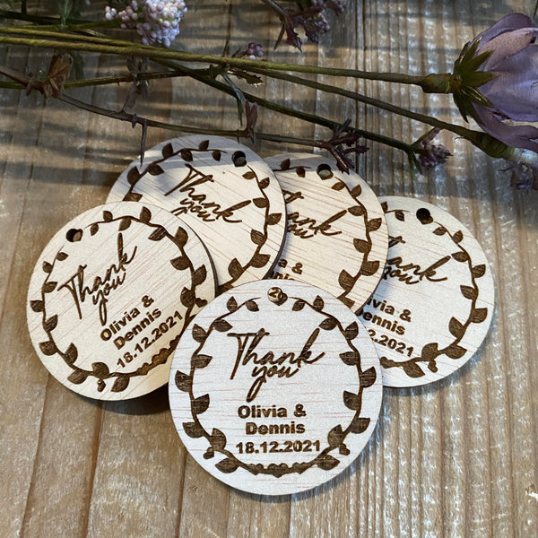 Personalised Wooden Rustic Round Thank You Gift Tags