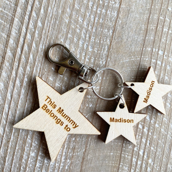 Rustic Star shaped Personalised Keyring for mum