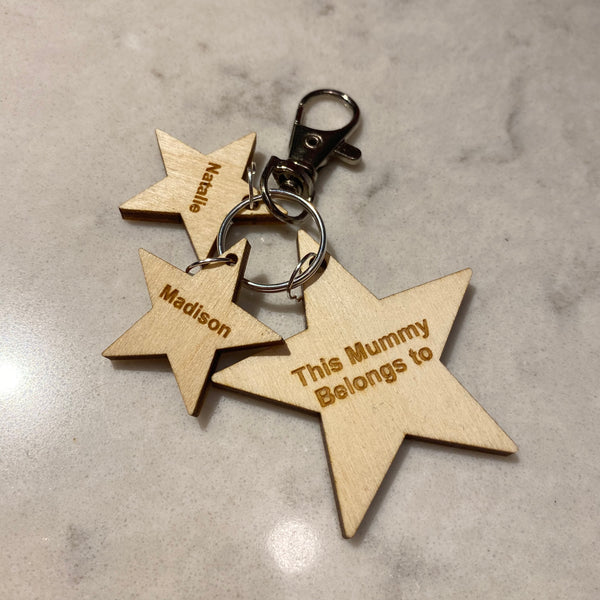 Rustic Star shaped Personalised Keyring for mum