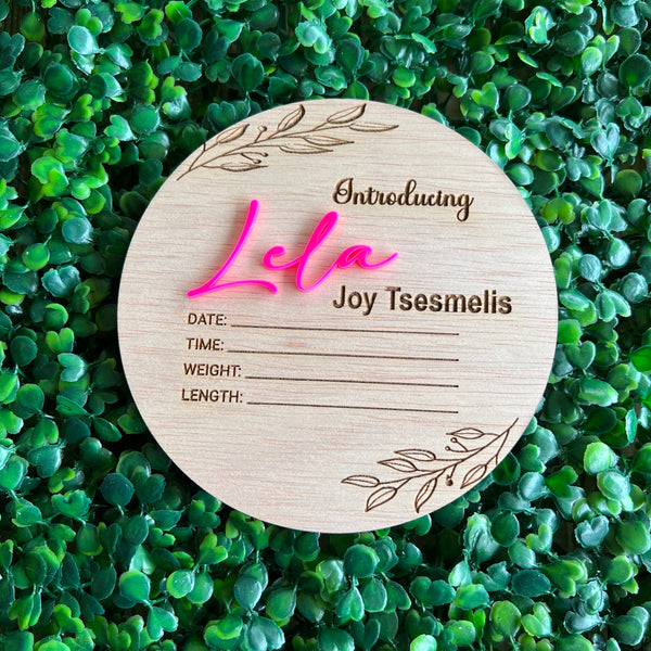 Wooden Birth announcement plaque 3D with acrylic name | Hospital Sign