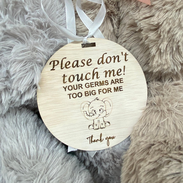 Please don’t touch me! Your germs are too big for me wooden baby sign