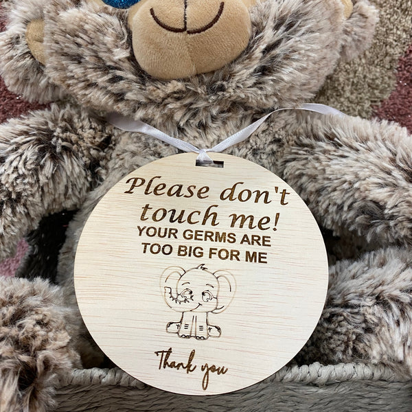 Please don’t touch me! Your germs are too big for me wooden baby sign