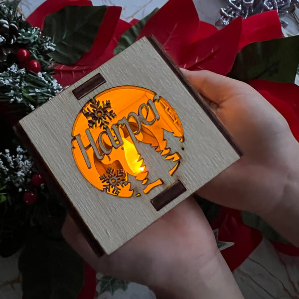 Personalised Square led handcrafted tree ornament