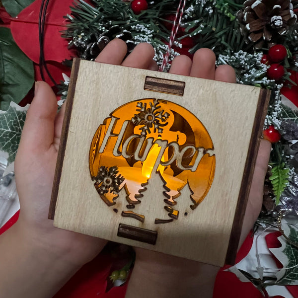 Personalised Square led handcrafted tree ornament