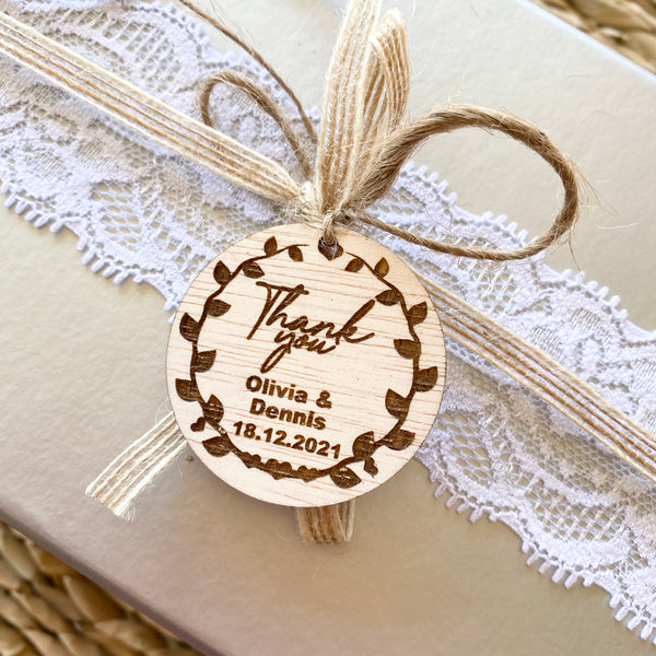 Personalised Wooden Rustic Round Thank You Gift Tags