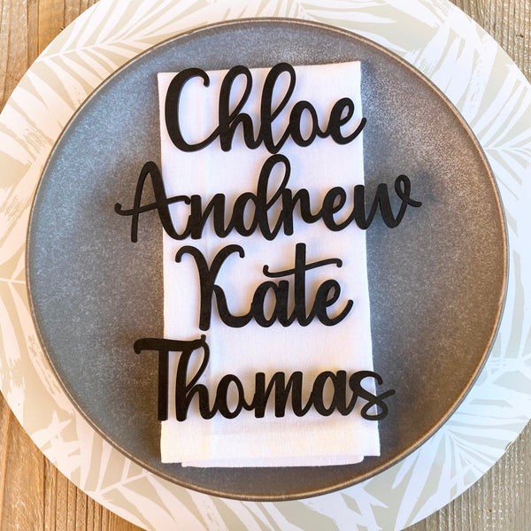 Wooden name place card table settings