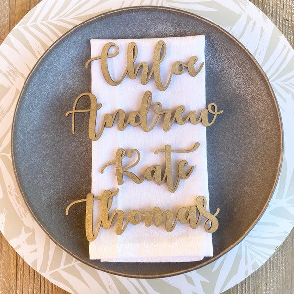 Wooden name place card table settings