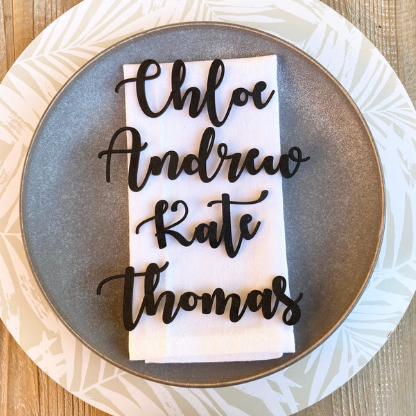 Wooden name place card table settings