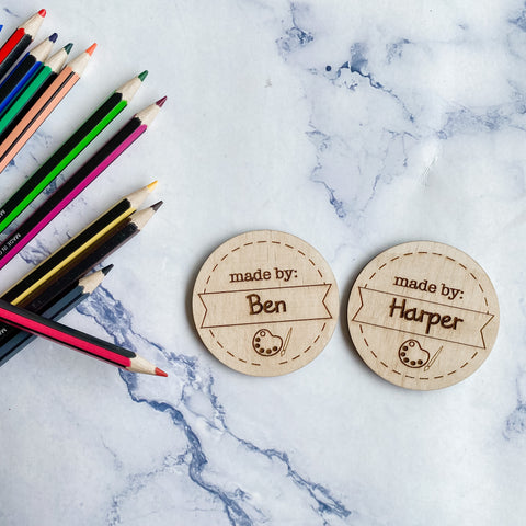 Kids Personalised Fridge Artwork Magnet Round Made by 2 pack