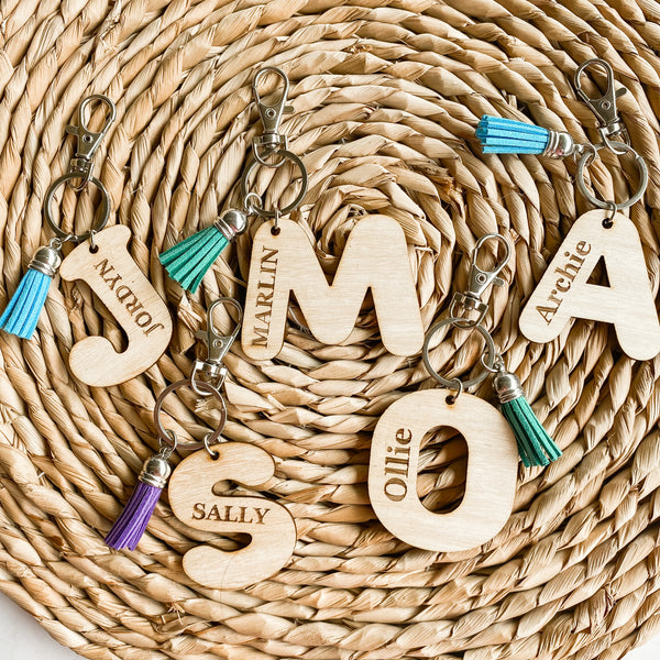 Wooden Personalised engraved bag tag key rings