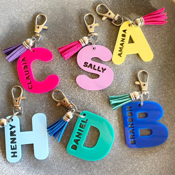 Personalised Letter and name Acrylic Keyring Bag Tag