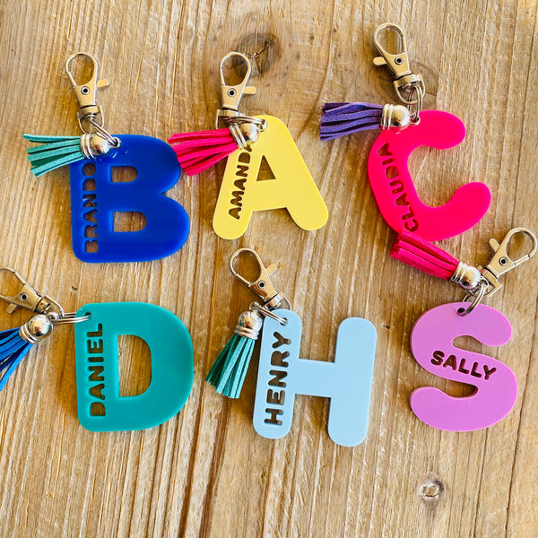 Personalised Letter and name Acrylic Keyring Bag Tag