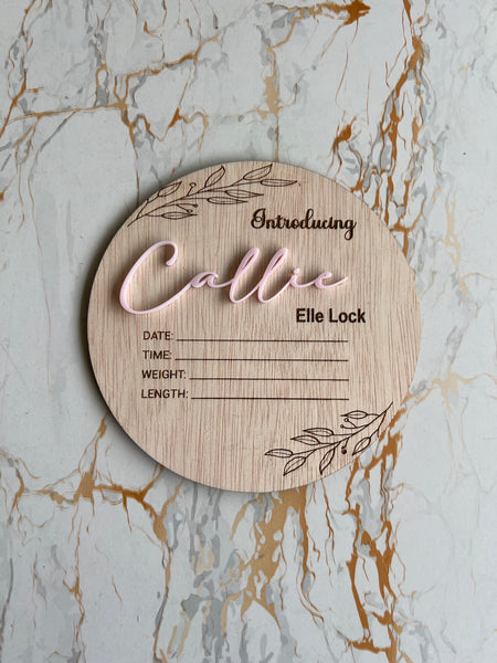 Wooden Birth announcement plaque 3D with acrylic name | Hospital Sign